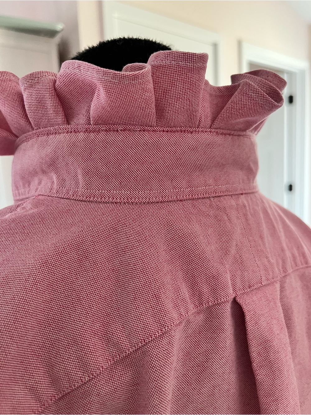 Refashioned Ralph Lauren Red/Pink Women’s Oxford Button-Down with Ruffle Collar - Picture 5 of 7